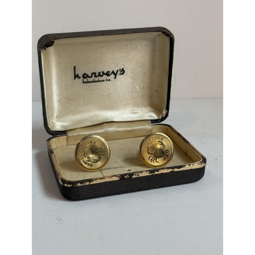 Cancer Crab Zodiac Horoscope Vintage DANTE Cuff Links Harvey's Haberdashers Box
